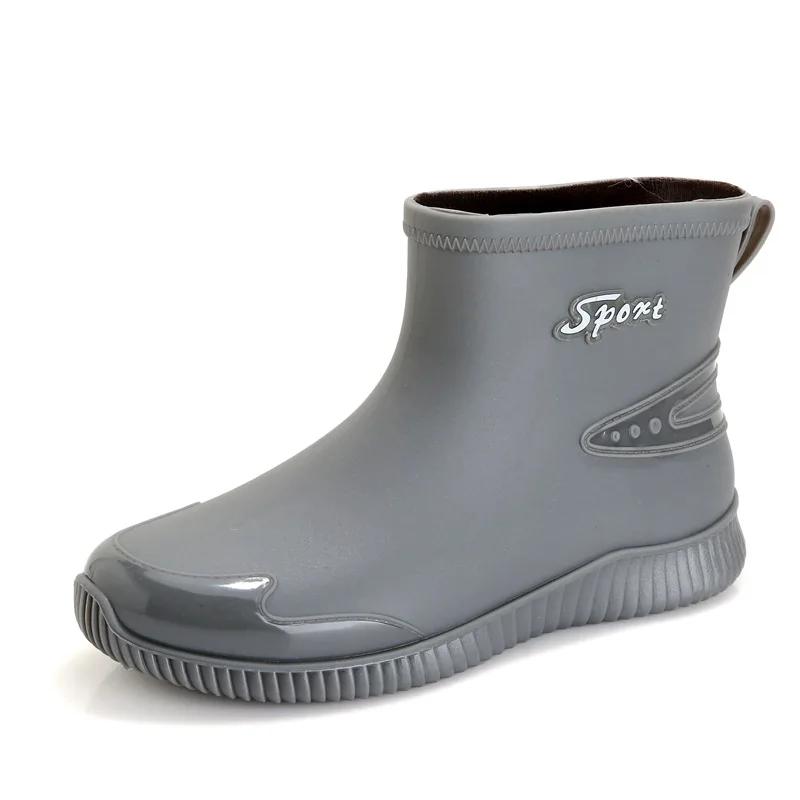 Черные мужские резиновые сапоги весна-осень мужские ботильоны водонепроницаемые для рыбалки болотная обувь автомойка рабочая обувь слипоны пластик 2024