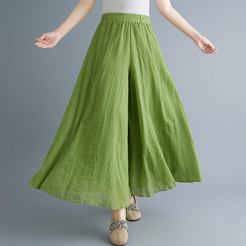 Dimanaf Plus Size 2021 Women Linen Pants Elastic Vintage Korea Basic Female Large Size Fashion Slacks Wide Leg Oversize Loose Pants