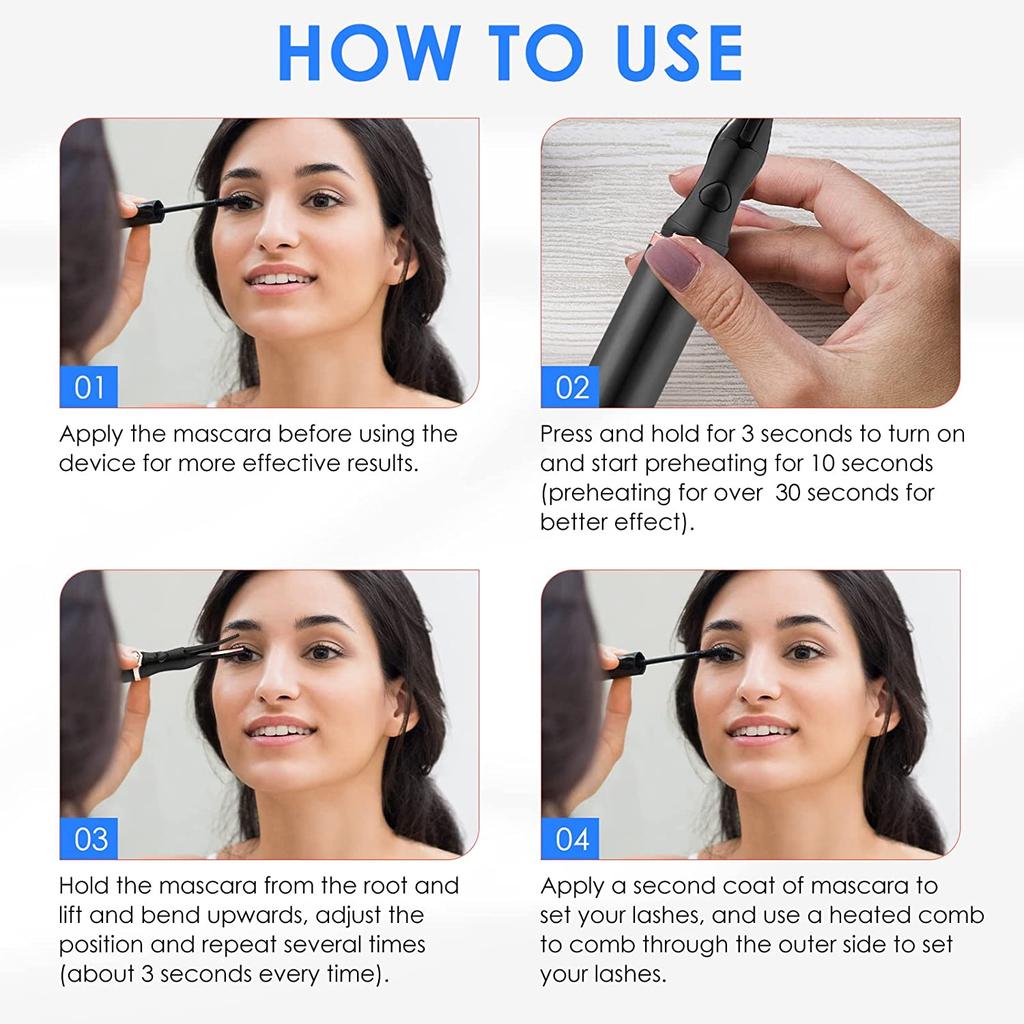 Heated Eyelash Curler USB Rechargeable Electric Eyelash Curler For Eye Lash Quick Natural Curling and 24 Hours Long Lasting