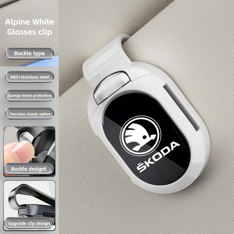 WUM1 Car Sunglasses Clip Sun Visor Glasses Holder Card Holder For Skoda octavia 3 2 superb 3 kodiaq Fabia Kamiq Karoq Car Accessories