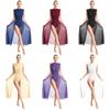 Womens Floral Lace Patchwork Lyrical Dance Dress Mock Neck Open Back Sleeveless Leotard Dresses Stage Performance Costume