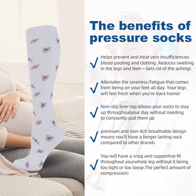 Unisex Compression Socks Calf Pressure Stockings Compresse Sports Marathon Varicose Veins Yoga Men Women Nurse Cartoon Pattern