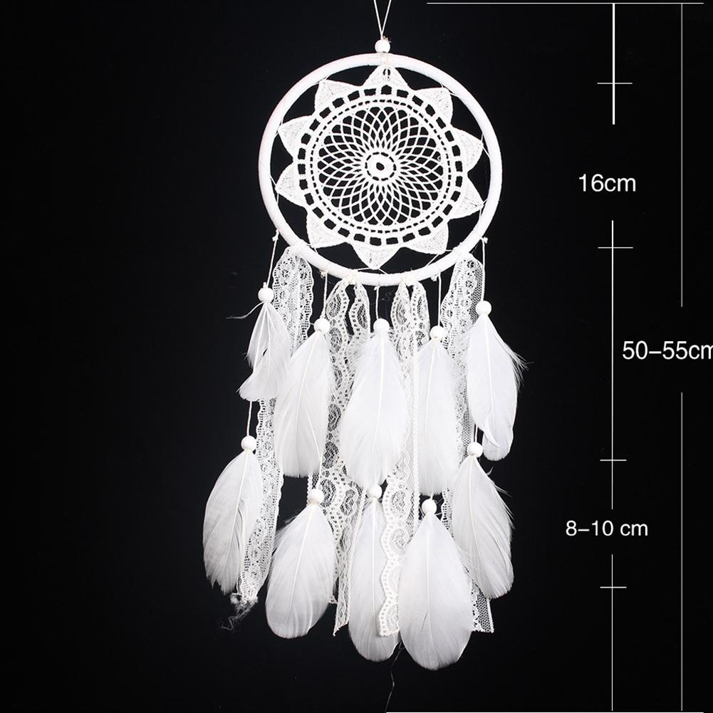 White Dream Catcher Wooden Beads Lace Pendant Feather Ornaments Lace Ribbons Wind Chime For Car Christmas Bedroom Hanging Decor