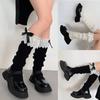 Women Autumn Ruffled Lace Bowknot Leg Warmers Japanese Lolita Twist Cable Knitted Foot Covers Student Stretch Calf Socks