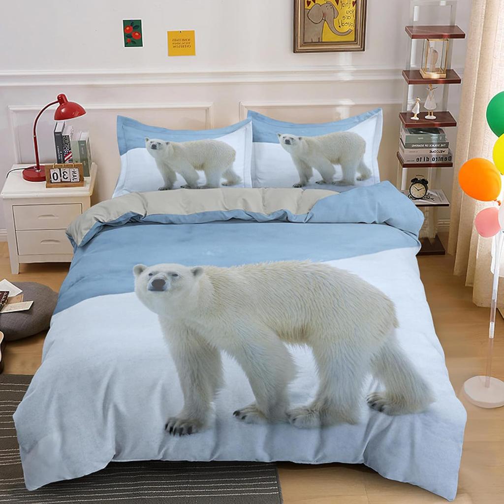 Polar Bear Duvet Cover Twin Queen Cute Arctic Animal Bedding Set Microfiber Lovely Bear Comforter Cover For Children Boys Teens
