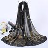 Women Multi-color Peacock Flower Long Scarf Wrap Chiffon Shawl