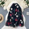 Summer Women Elegant Mesh Embroidery Flower Long Midi Tulle Skirt