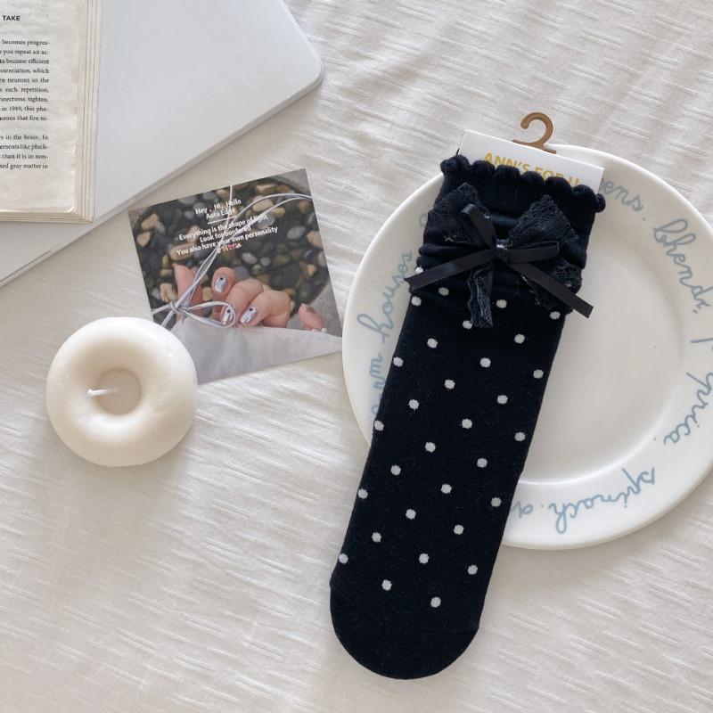 Женские весенне-осенние новые волнистые носки с точками, бантом, сладким кружевом и в стиле балетного ветра