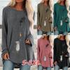 Women Fashion Plus Size Print Round Neck Long Sleeved Long T-shirt Blouse