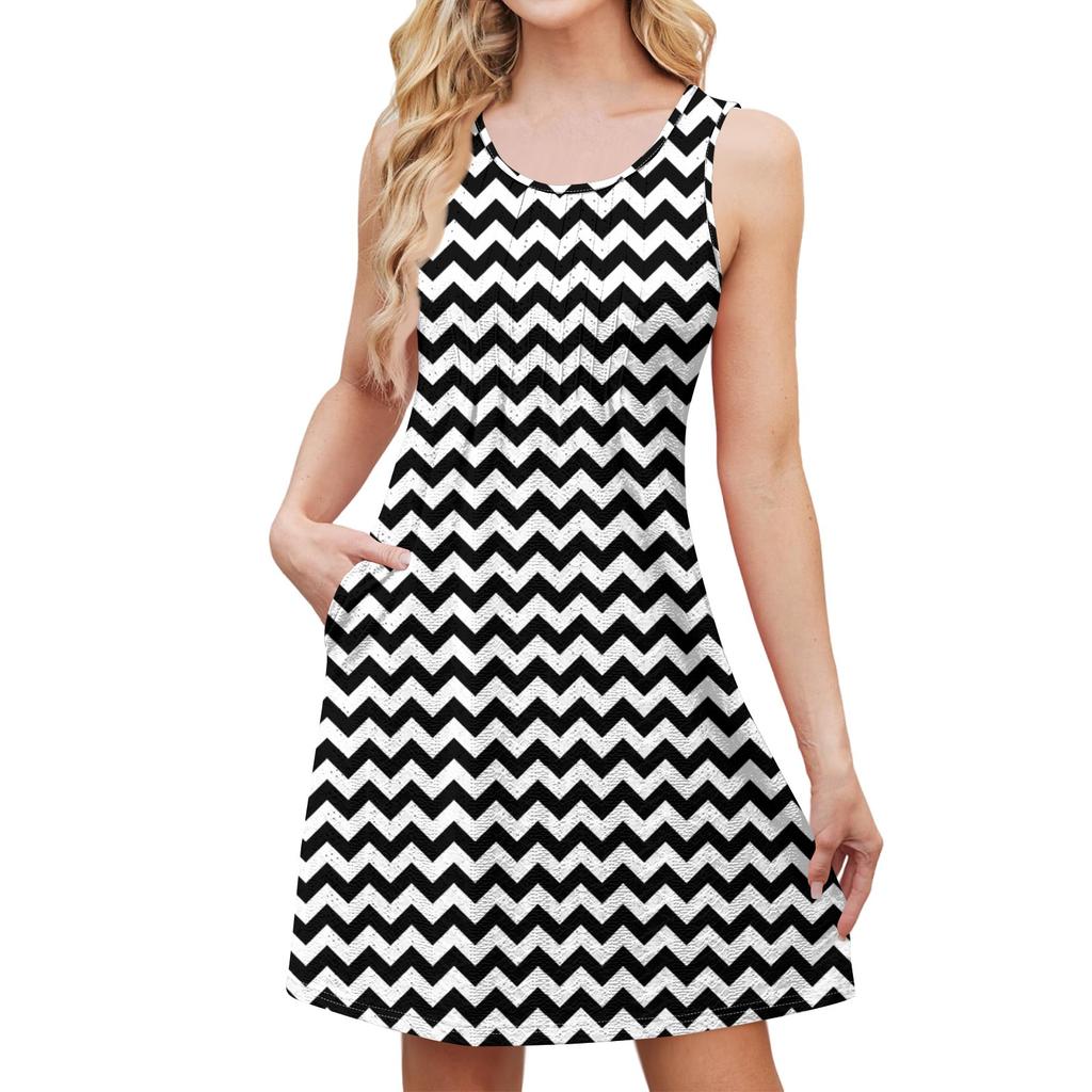 Женский стильный повседневный свободный сарафан с полосатым принтом без рукавов летний пляжный сарафан