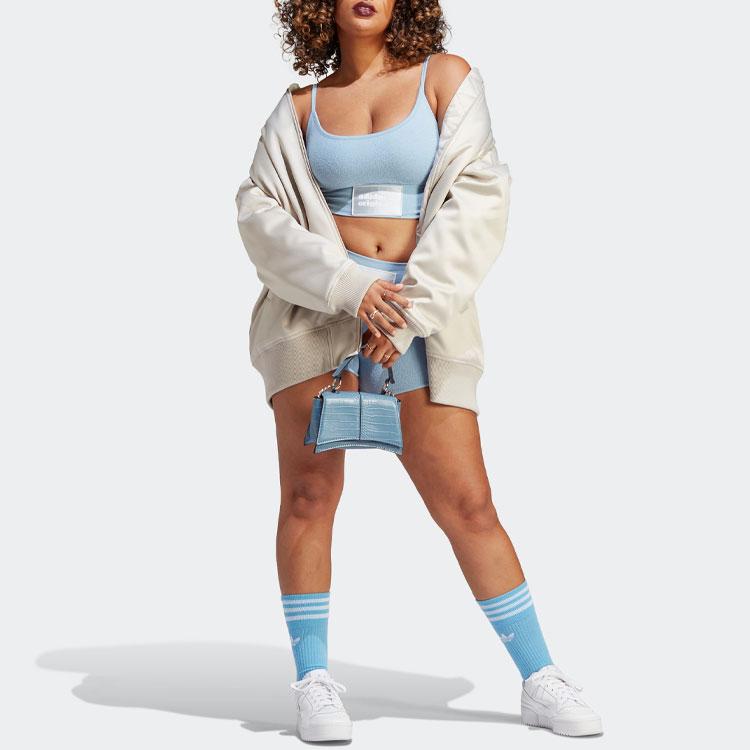 adidas Оригинальный бюстгальтер-топ с трилистником Spice Girl Collection, однотонный спортивный топ с логотипом и буквами, женские топы небесно-голубого цвета IC8525
