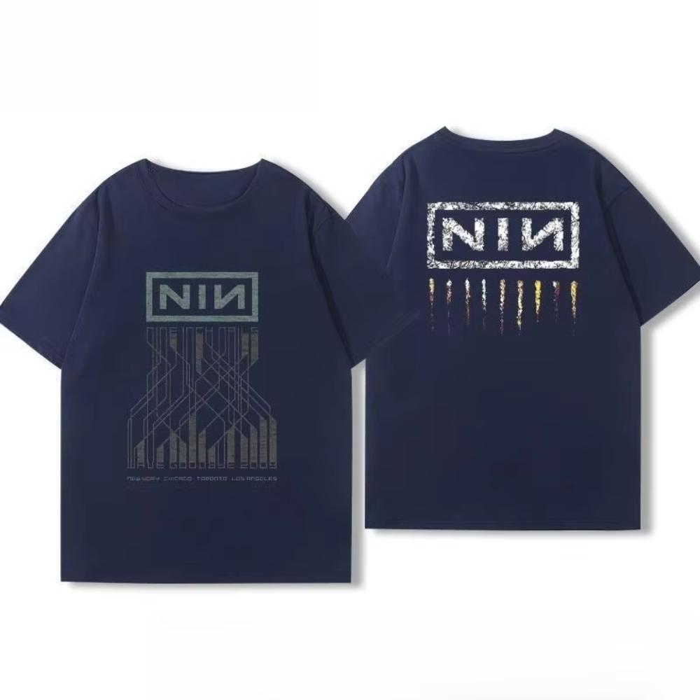 Американская летняя хлопковая куртка для мужчин и женщин Nine Inch Nails Nine Inch Nails Окружающая рок-группа Футболка с коротким рукавом с принтом