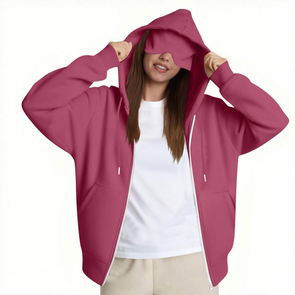 Women's Fashion Casual Long Sleeve Solid Color Hooded Sweatshirt Tops