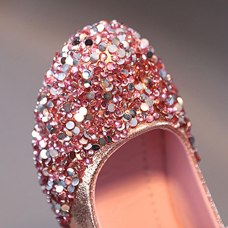 Kids Girls Sequin High Heeled Shoes Elegant Pearl Princess Shoes