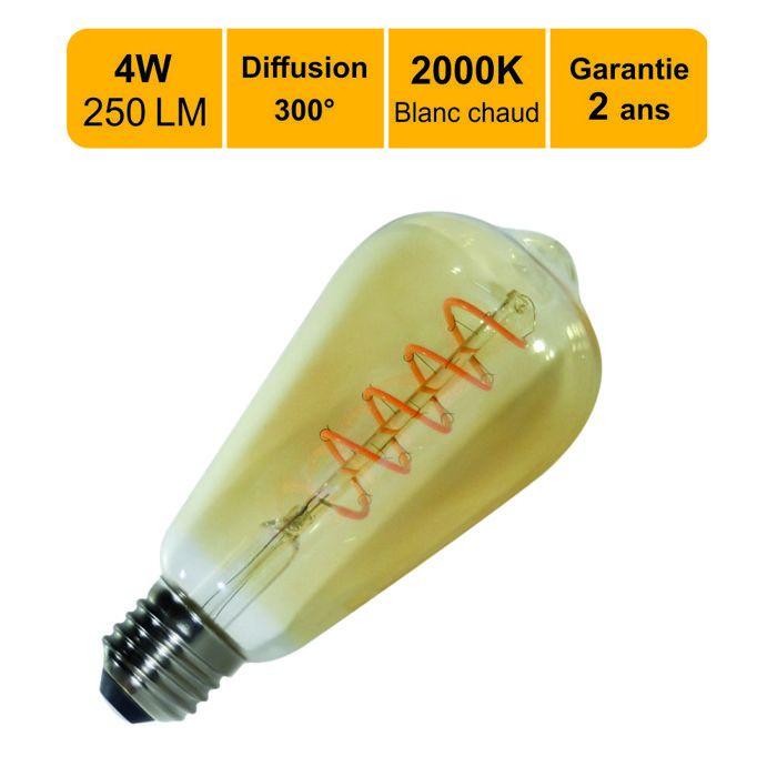 Ampoule LED filament E27 vintage ST64 4W 250Lm 2000K - garantie 2 ans