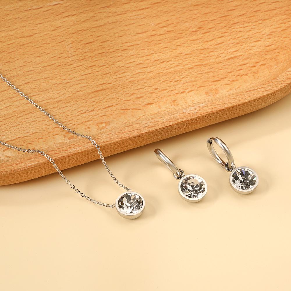 Fashion Diamond Circle Earrings And Necklace Set Luxury Versatile Jewelry Two Piece Kit Long Lasting