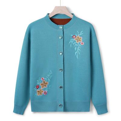 Женский свитер-жакет для женщин среднего и пожилого возраста, осенняя одежда для матери, плюс размер, вышитая деловая одежда для пожилых бабушек