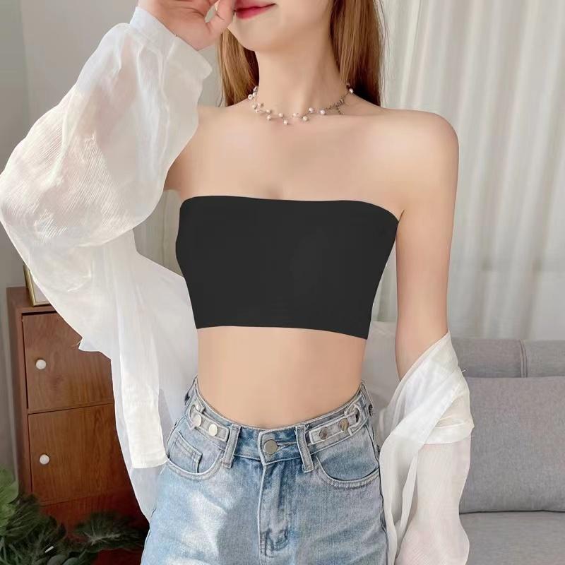 Цельный сексуальный топ без бретелек, женский бюстгальтер без бретелек с эффектом пуш-ап, нижнее белье из ледяного шелка, тонкий бесшовный топ с надписью, черный, белый цвет, топ без косточек