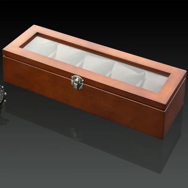 Новый деревянный органайзер для часов со стеклянным окном, деревянный дисплей для часов, роскошный футляр для хранения часов, держатель для часов для мужчин