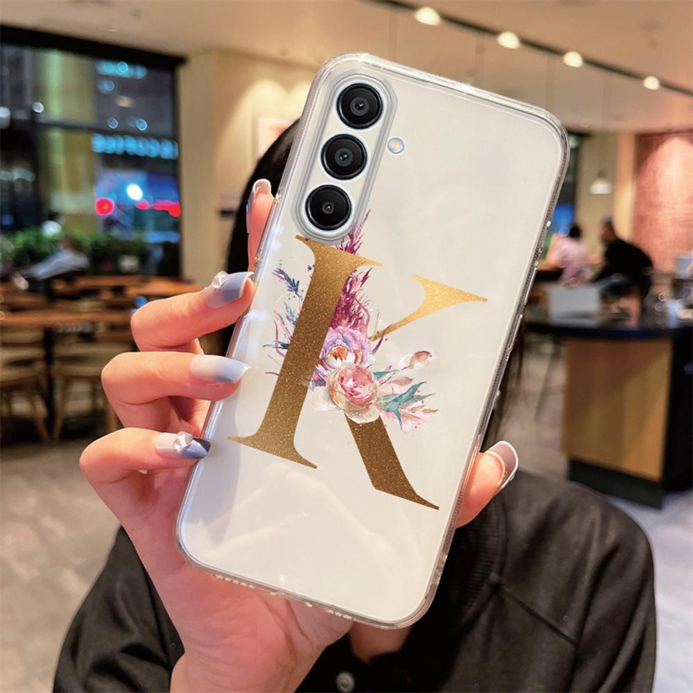 Прозрачный чехол для телефона Цветы Золотая Роза Буквы Для Samsung Galaxy A55 A15 A25 A35 A07 A17 A06 A37 A57 Силиконовый Прозрачный Чехол