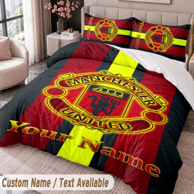 Manchester United Printed Bedding Set Custom Name Text 1 Duvet Cover 2 Pillowcases For Bedroom