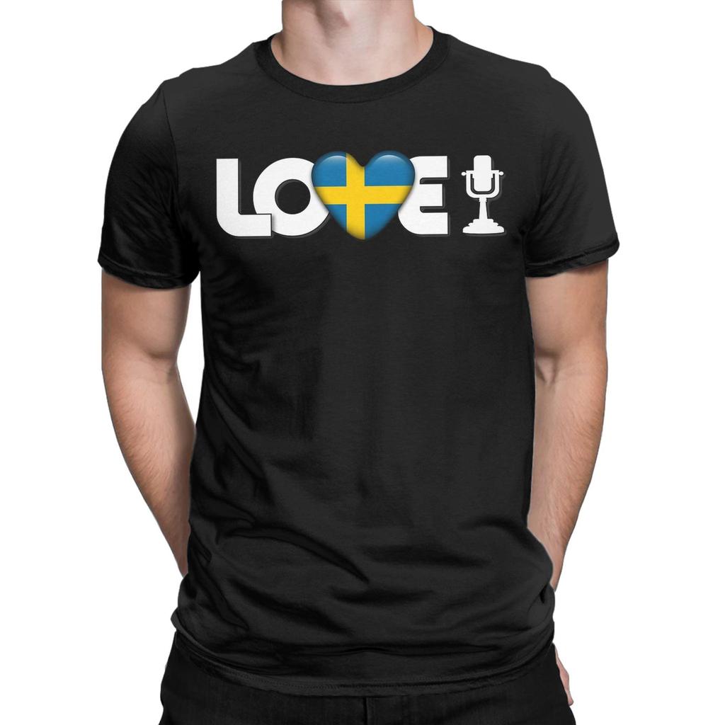 Love Sweden Eurovision Song Contest T-Shirts for Men  Fashion Cotton Tee Shirt O Neck Short Sleeve T Shirts Graphic Printed Tops