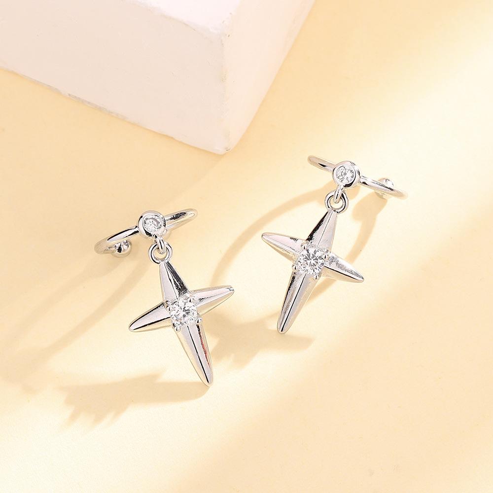Вспышка бриллианта четырехугольная звезда клипса для ушей клипса для ушей модный дизайн звезда без сережек хулиган красивый уличный универсальный стиль