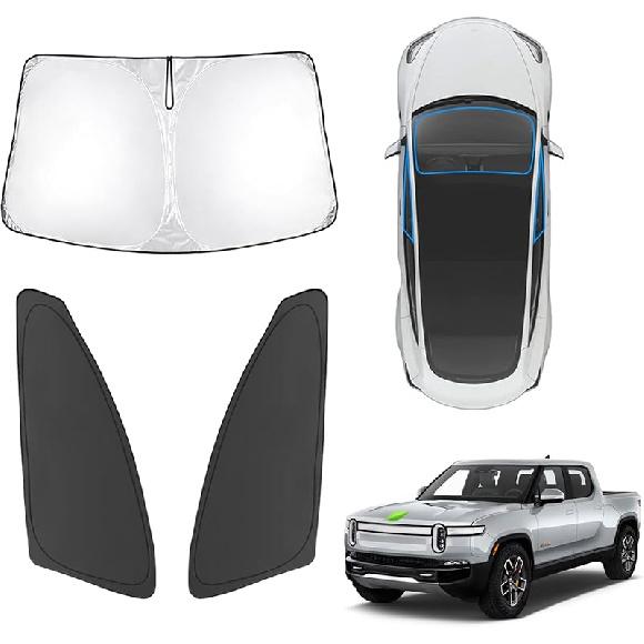 Karltys 3PCS Front And Side Windshield Sun Shade For 2015-2024 2025 Jeep Renegade, Reflective Window Sunshade Fit Renegade, Foldable Sun Shield Sun