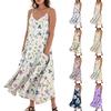Women's Casual V Neck Floral Print Sleeveless Pocket Suspender Dress