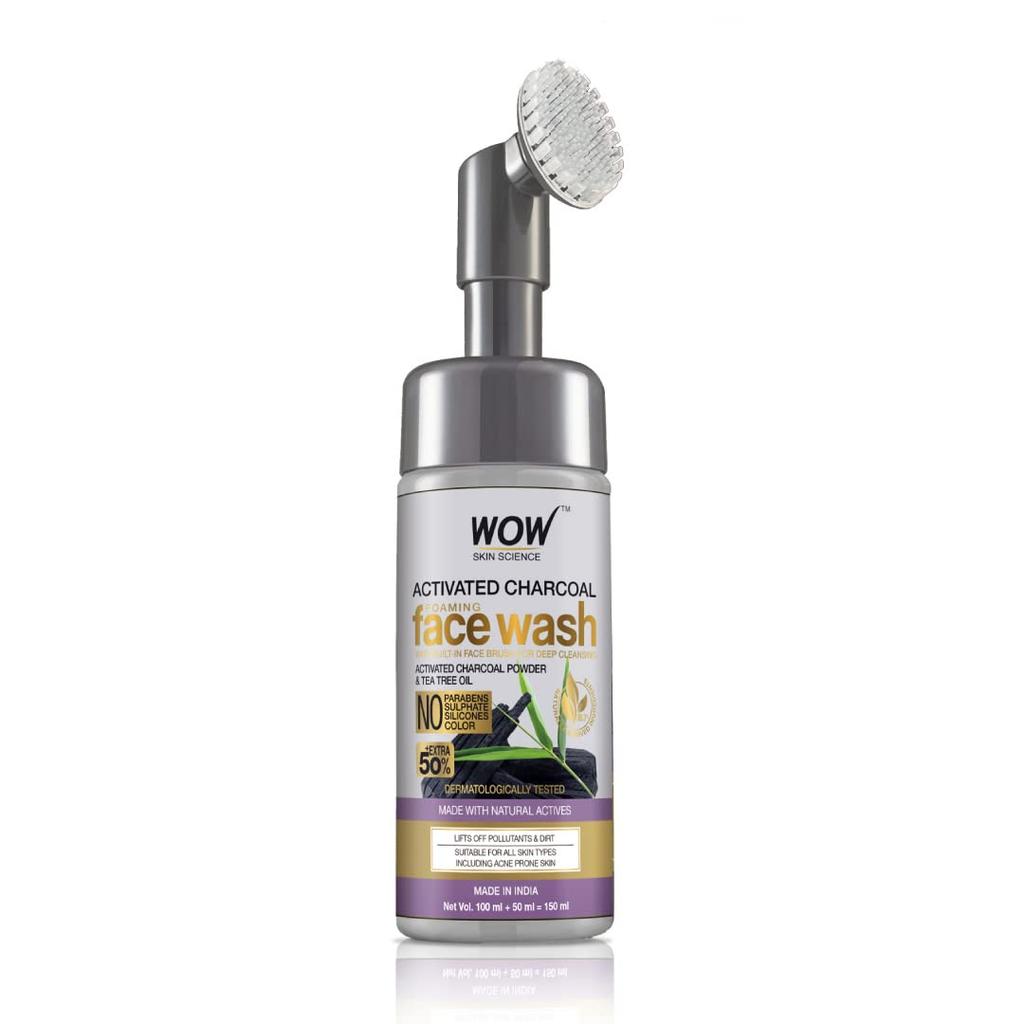 WOW Skin Science Charcoal Foaming Face Wash with Built-in Brush 150 Ml Pack for Deep Cleansing All Skin Types