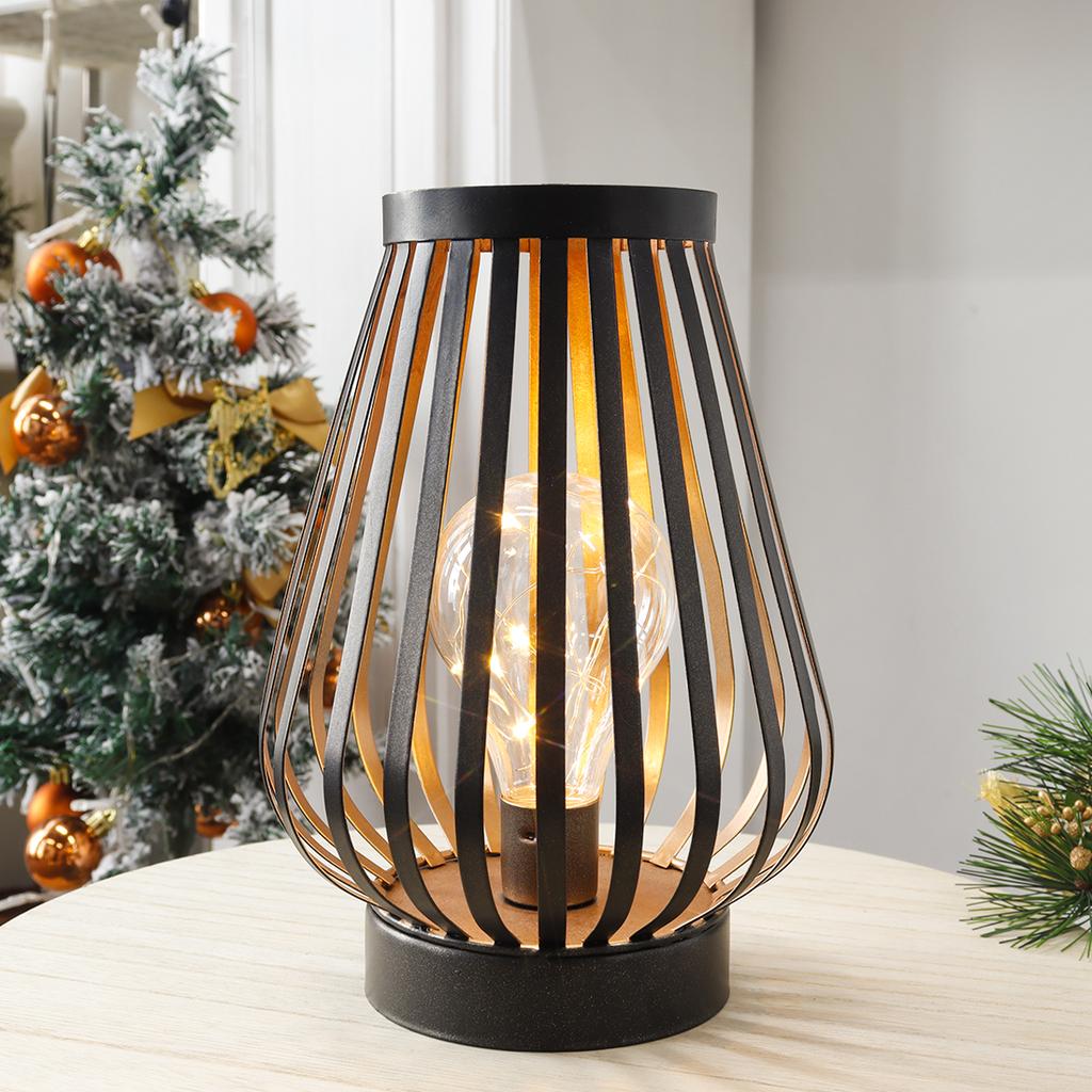 Metal Cage Candle Holder Lantern LED Battery Powered Table Lamp with LED Edsion Style Bulb for Wedding Party Home Decor