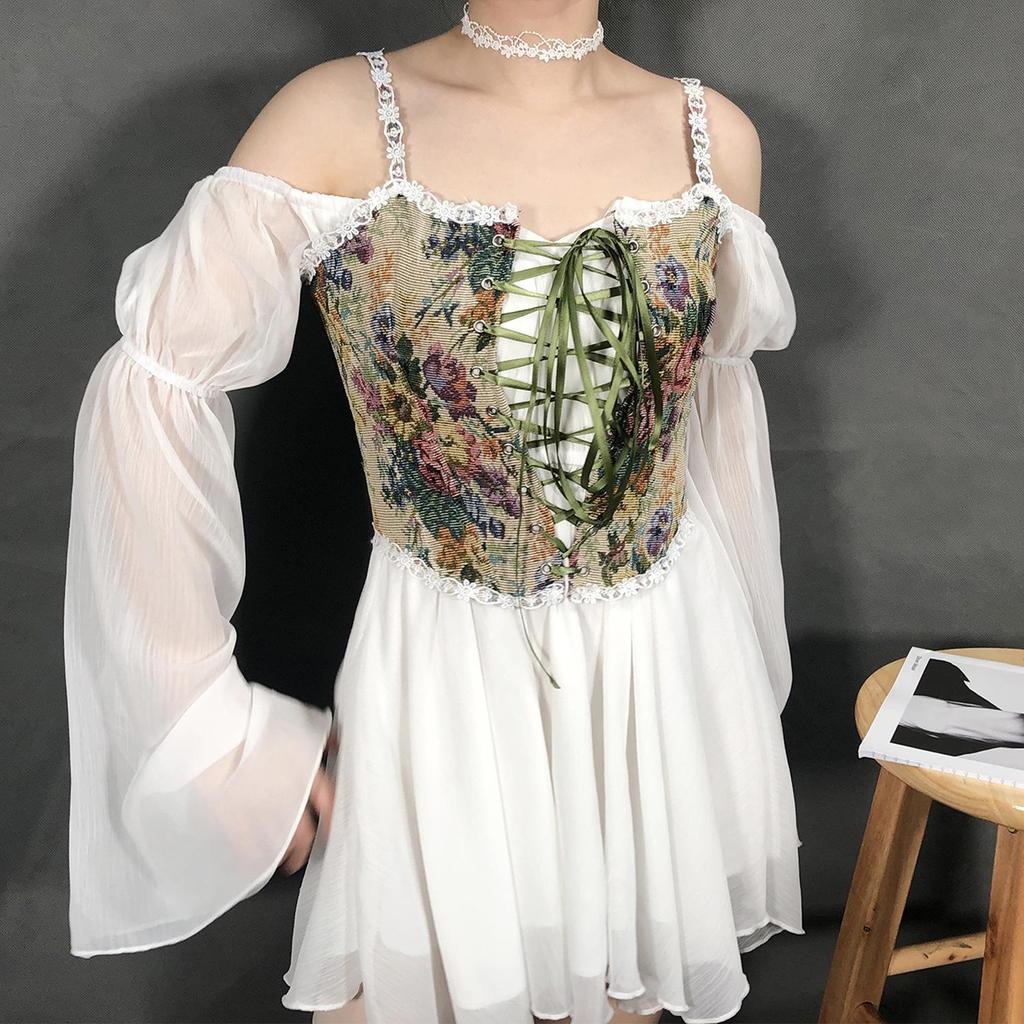 Женский французский ретро кружевной боди-корсет на завязках