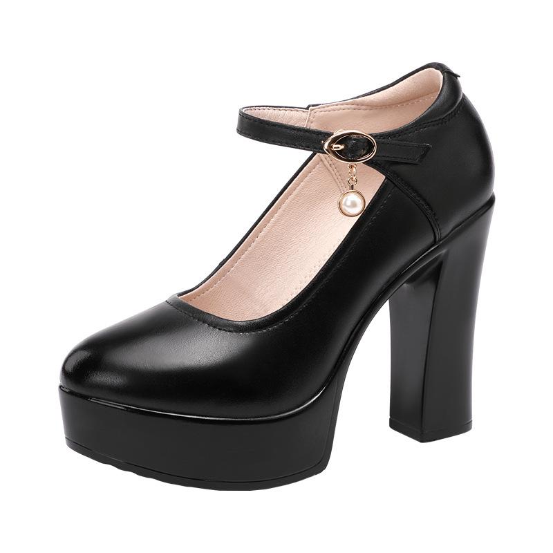 Мода Размер 32-43 Натуральная кожа Толстая подошва Туфли на платформе Женская свадебная обувь Белый 2024 Блочный высокий каблук Обувь для офиса Модель
