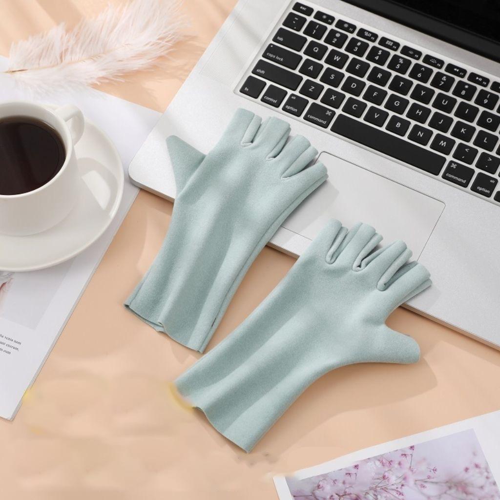 Warm Half Finger Gloves In Autumn and Winter Cold Proof Dew Finger Touch Screen Cute Student Women's Keyboard Five Finger German Velvet Gloves