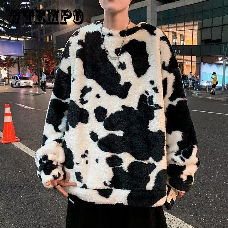 Cow Lamb Fleece Sweater Male Hip Hop Oversize Loose Thickened Coat Student Versatile Plush