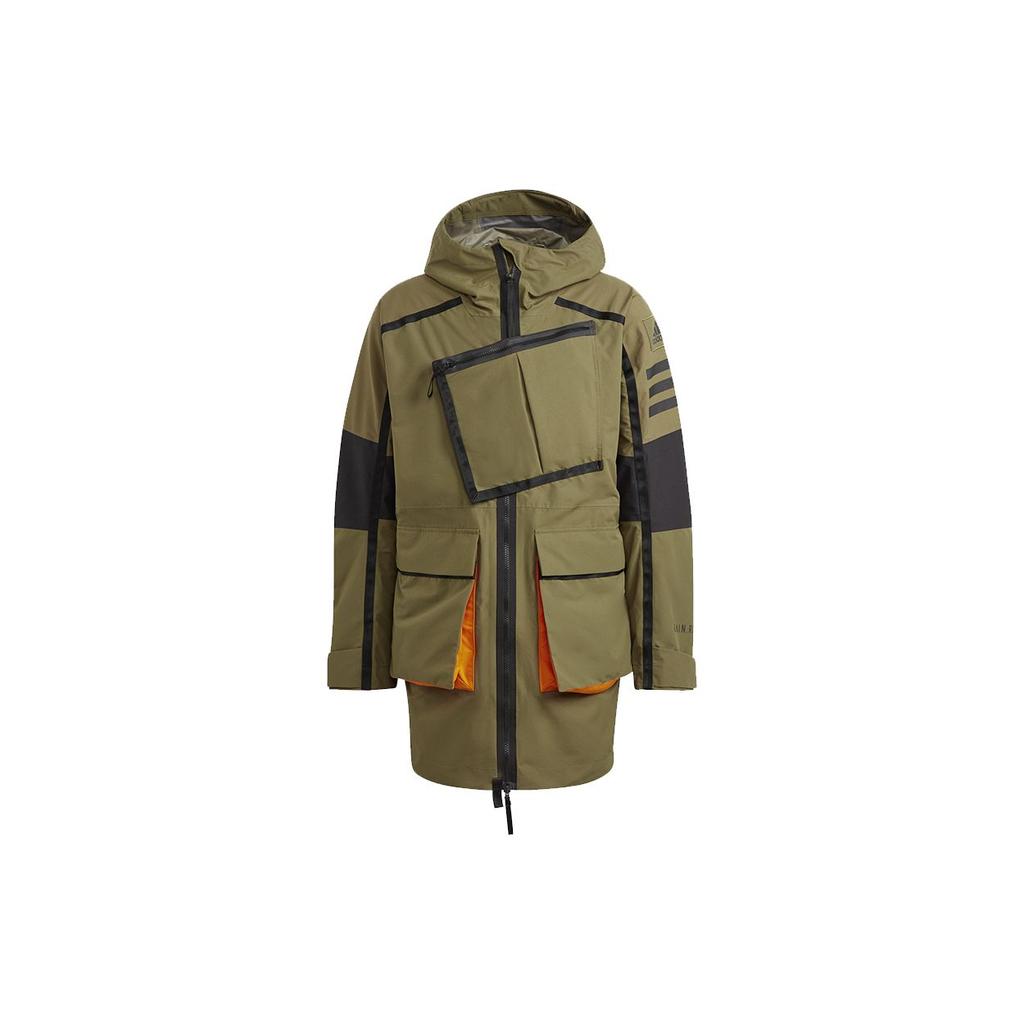 Adidas Xploric Parka Светоотражающая уличная водонепроницаемая куртка с капюшоном с несколькими карманами и логотипом Мужская верхняя одежда Армейско-зеленый GQ2399