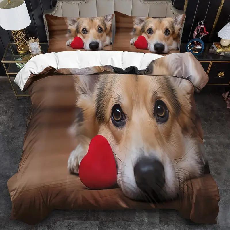 Комплект пододеяльника на тему собак, Мягкий и дышащий, С постельным бельем с животным принтом, Милый комплект пододеяльника с рисунком собаки, Полиэстер