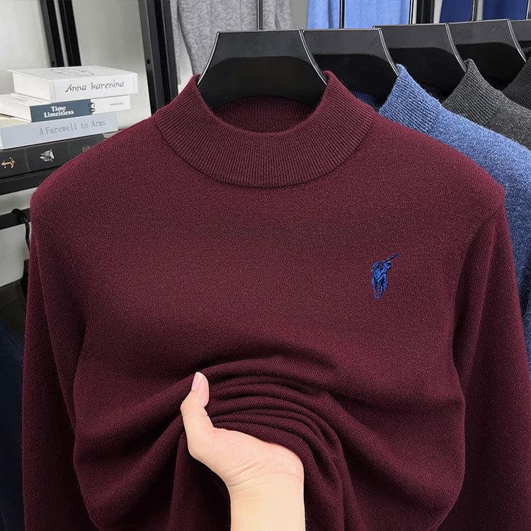 Men's Thickened Wool Sweater 450g - Autumn/Winter 2025 Fashion Embroidered Base Layer