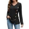 Women's Solid Color Fashion Long Sleeve Strip False Button Loose Top