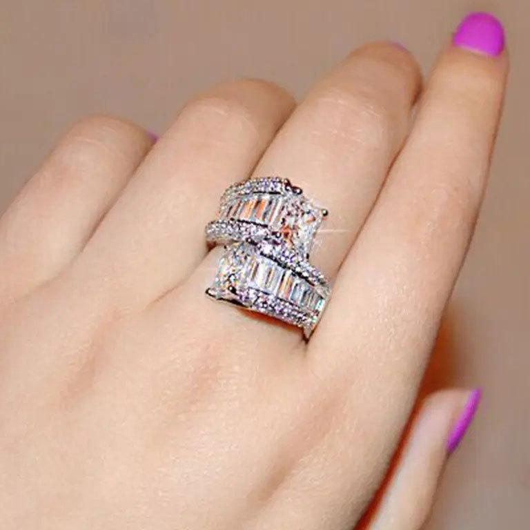 Luxury new jewelry, light luxury inlaid trapezoidal zircon ring, ring