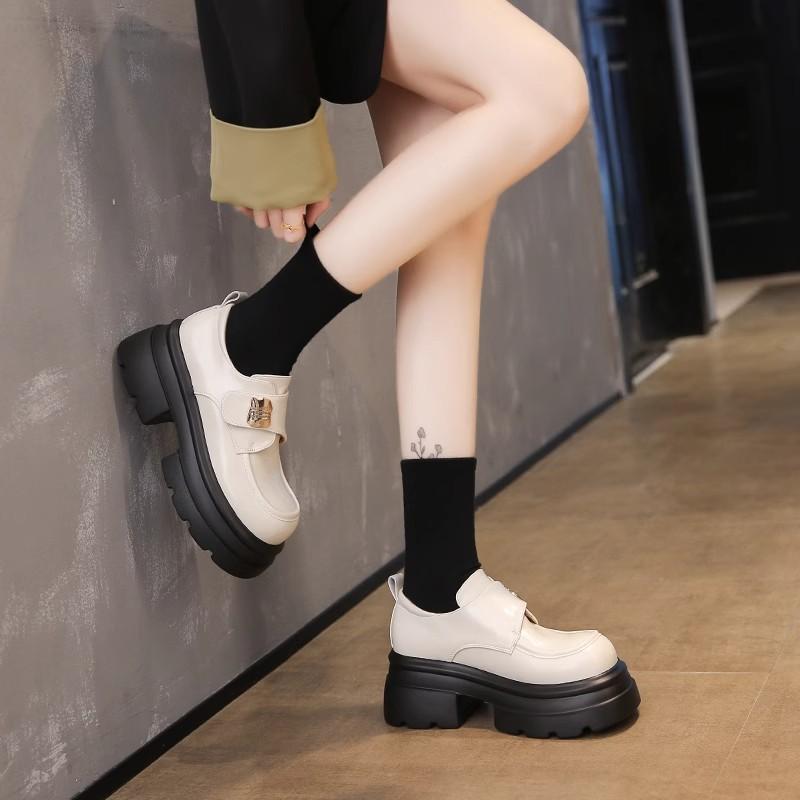 First Layer Cowhide~ Thick-soled Muffin Small Leather Shoes Women's Shoes 2025 New Spring and Summer Versatile Height-increasing High-heeled Loafers