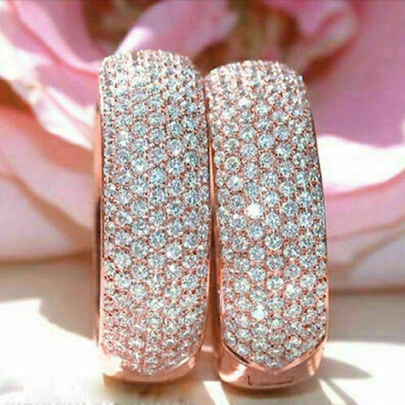 Серьги-кольца Huitan Luxury Rose Gold Color для женщин с микро-паве Cz, великолепные женские аксессуары для помолвки и вечеринки в подарок