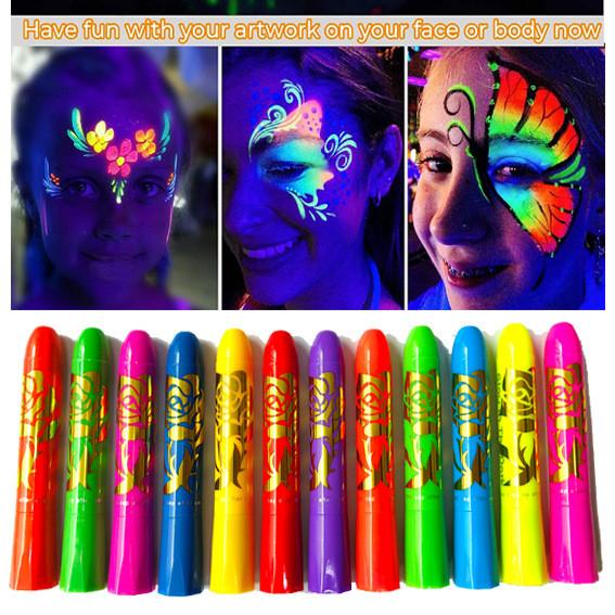 12pcs Noctilucent Human Body Painting Crayon Makeup Pigment For Halloween Costume Parties