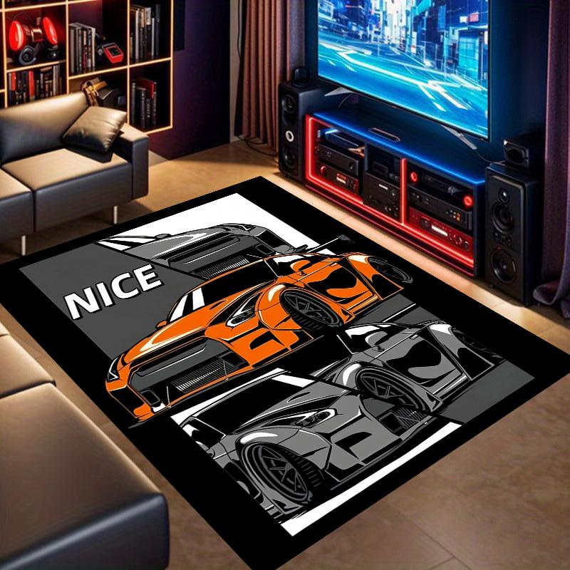 Two Sport Super Car Comic Pop Art Print Area Rug Non‑Slip Rectangular Floor Mat Racing Theme Decor for Gaming Bedroom Living Room