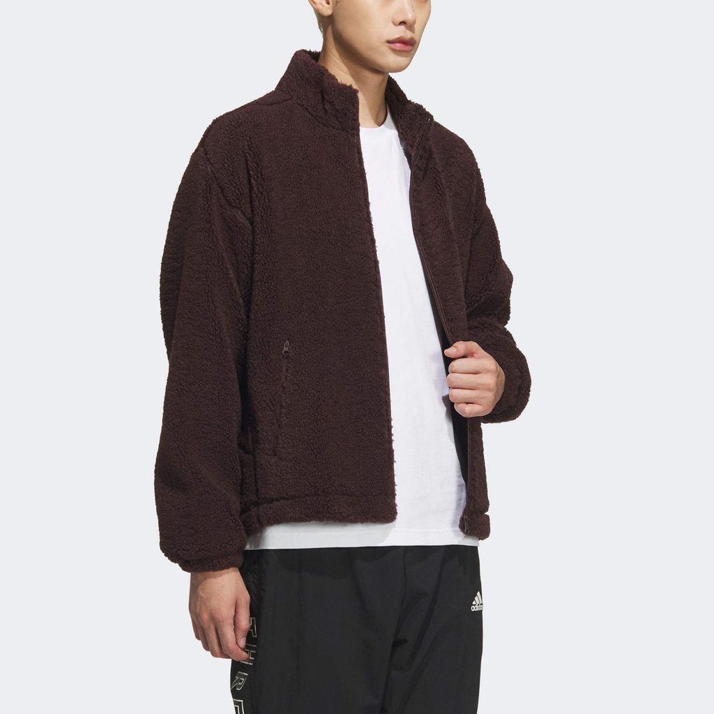 Adidas Sport Performance FW24 ST Теплая Смешанная Ткань Логотип Однотонный Воротник-стойка Молния Удобная Флисовая Куртка Мужская Куртка Коричневая JI8620