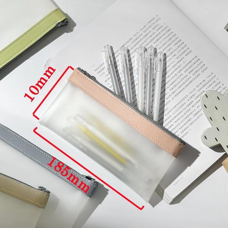 Простой прозрачный кожаный пенал, корейская мода, Ins, пеналы, органайзер для канцелярских принадлежностей, пенал, школьный чехол для ручек