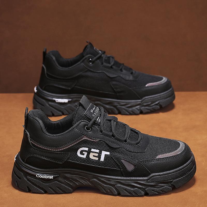 Leather Mesh Breathable Outdoor Sports Shoes Autumn Fashion Retro Thick Sole Heightening Labor Insurance Shoes Tooling Men's Shoes