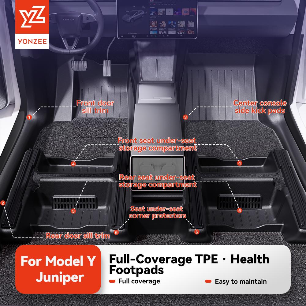 YZ For Tesla Model Y Juniper 2025-2026 360° Full Cover Floor mat TPE Injection waterproof Anti-Slip Set Floor Liner Mat