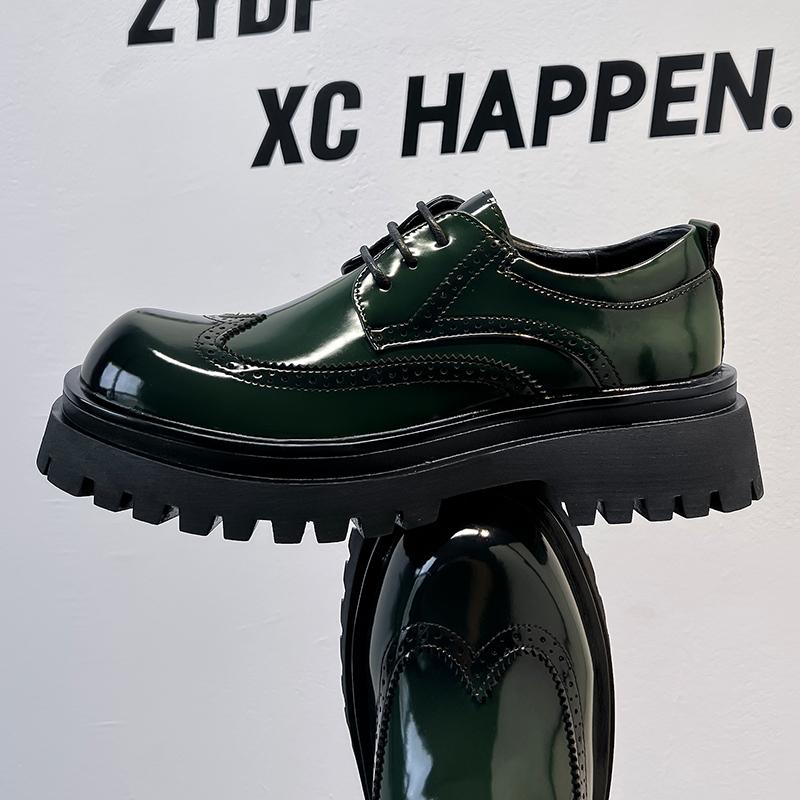 Модные лакированные кожаные туфли Дерби для мужчин Модный ретро-стиль дизайна Повседневные молодежные модные вечерние туфли для улицы Черные зеленые туфли Популярные