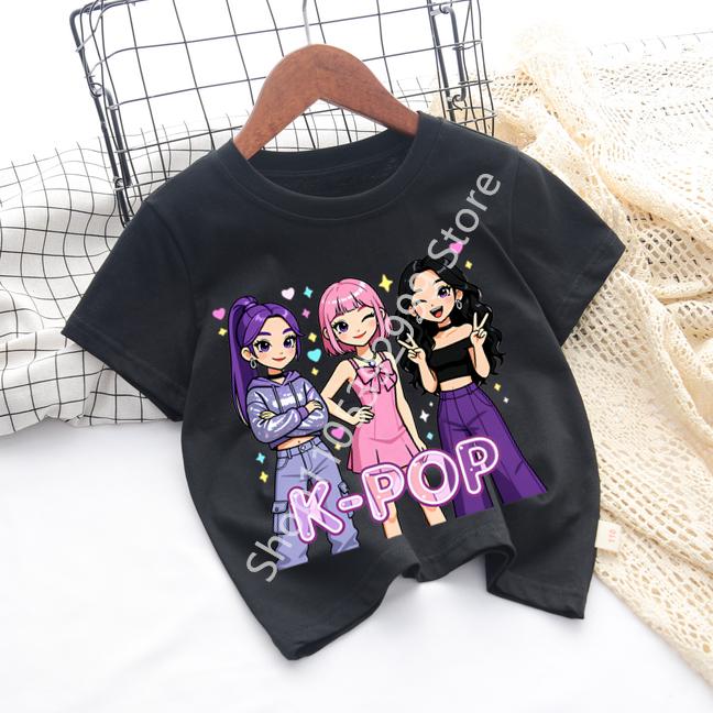 Girls KPOP Idol Group Print Short Sleeve Boys and Girls TShirt Cute Cartoon Graphic Tee Kids Summer Casual Top